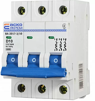 Автоматичний вимикач УКРЕМ ВА-2017/D 3р 10А АСКО A0010170100, фото 1
