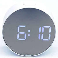Зеркальные электронные LED часы настольные с белой подсветкой и термометром UKC DT-6505 белый