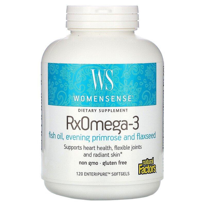 Жирні кислоти для жінок Natural Factors, WomenSense "RxOmega-3" з олією примули (120 гелевих капсул)