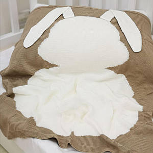 Плед в'язаний (90% бавовна, 10% акрил) зайчик білий на бежевому 95*75 см