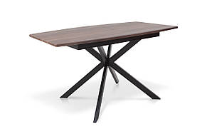 Стіл обідній розкладний на металевій ніжці Річард 140 Мікс меблі, колір чорний + стільниця горіх, фото 2