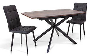 Стіл обідній розкладний на металевій ніжці Річард 140 Мікс меблі, колір чорний + стільниця горіх, фото 2