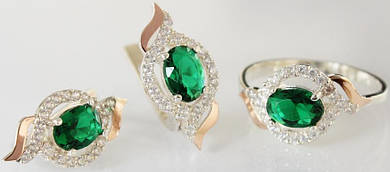 Серебряный набор с золотыми вставками