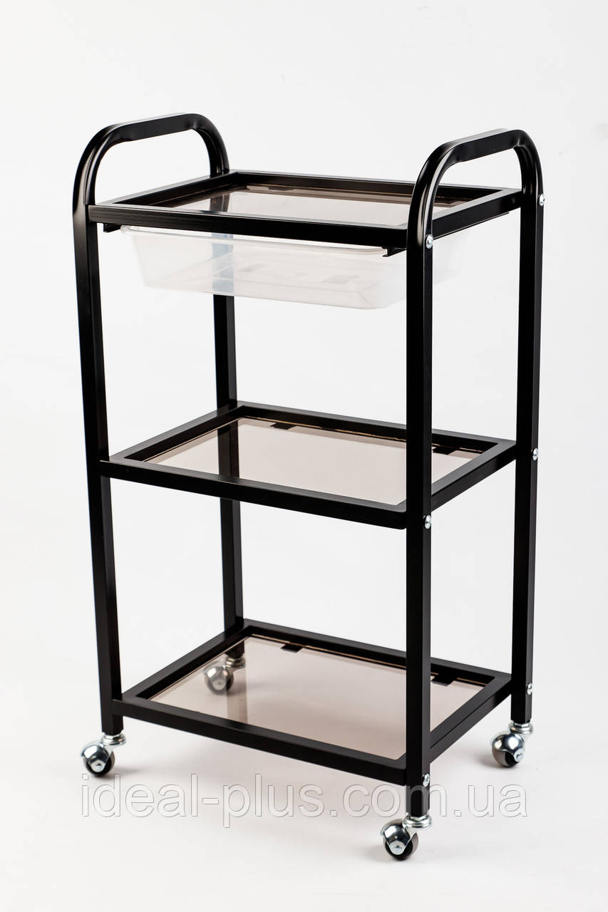 Візок скляний для салонів краси столик для майстрів тату косметологічний візок чорний L_S4-1_Black, фото 1