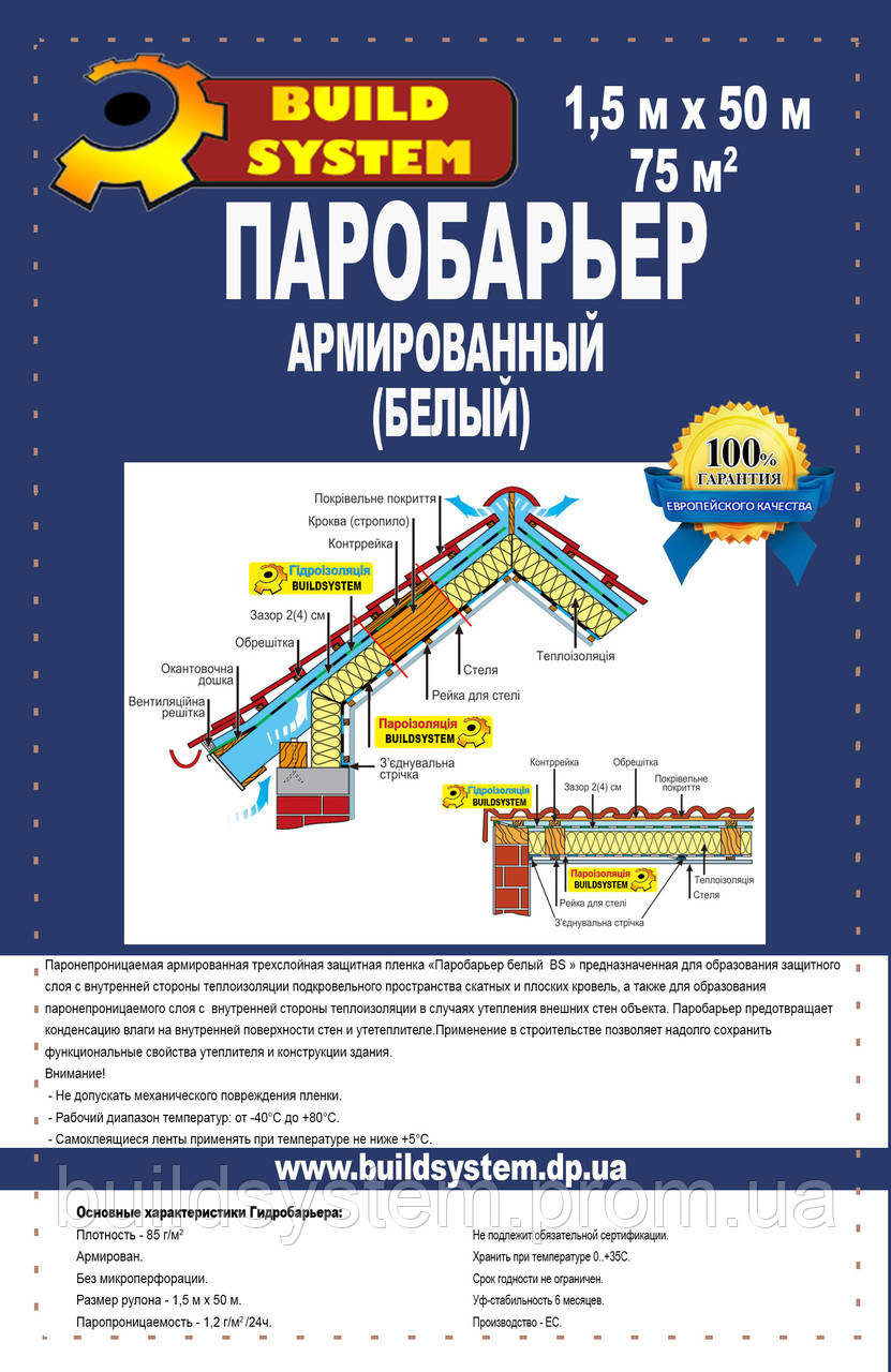 Пароізоляція армована біла 1,45х50м