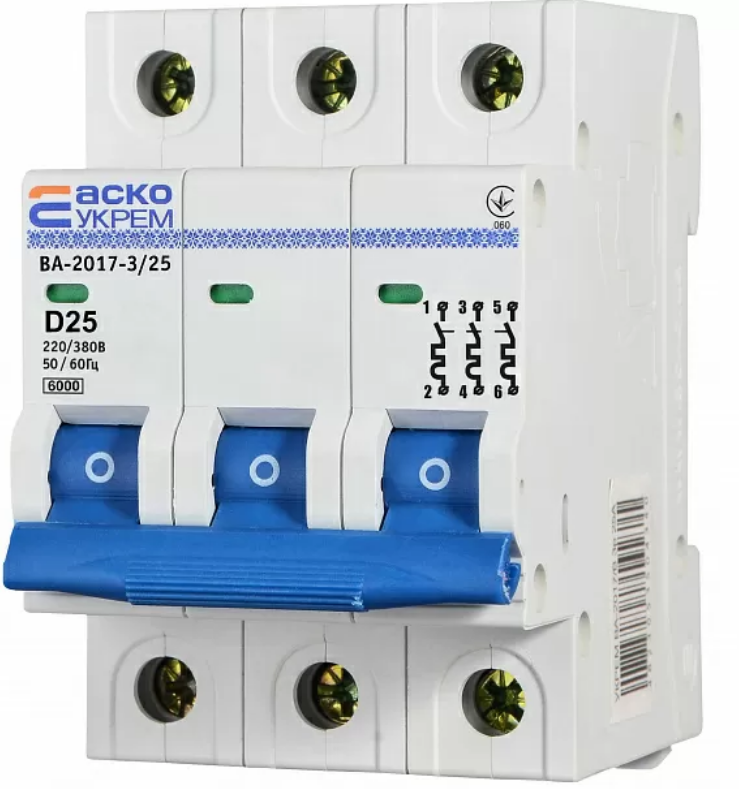 Автоматичний вимикач УКРЕМ ВА-2017/D 3р 25А АСКО A0010170103