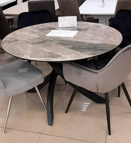 Стіл обідній круглий з керамічної стільницею Caezar Grey Gloss Ceramic C20 Evrodim, фото 2
