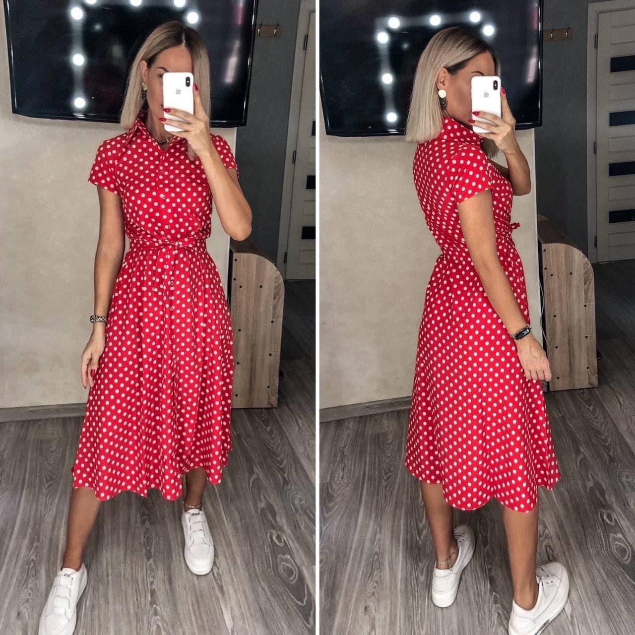 Стильное женское платье в красном цвете с поясом миди Red