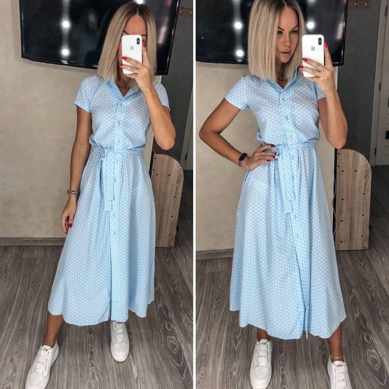 Стильне жіноче плаття в блакитному кольорі з поясом міді Blue
