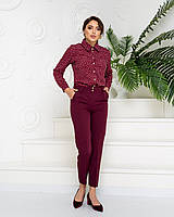 Стильные брюки арт. 601 + нарядная блуза в горох арт. 600 / цвет бордо - ваш готовый образ!