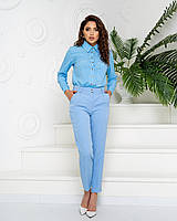 Стильные классические брюки арт. 601 в сочетании с нарядной блузой 600 / цвет голубой - ваш готовый образ!