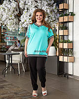 Удлинённая женская бирюзовая футболка из вискозы батал с 52 по 66 размер