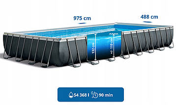Большой каркасный бассейн Intex 26378 полный комплект 975x488x132 см с песочным фильтром лестницей для улицы, фото 5