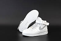 Высокие кроссовки унисекс Nike Air Force. Найк Аир Форс 1 модные кроссовки унисекс белые с серым демисезонные.