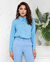 Нарядная блуза в горох арт. 600 + стильные брюки арт. 601 / цвет голубой - ваш готовый образ!