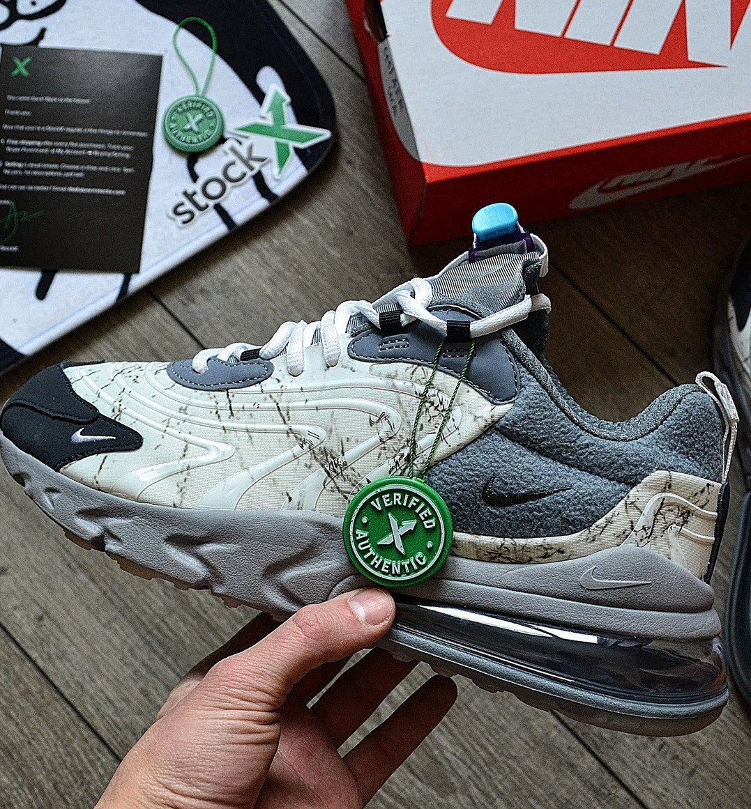 Чоловічі кросівки Nike Air Max 270 React 'Grey' Travis Scott осінь-весна демісезонні. Живе фото. топ (взуття чоловіче), фото 1