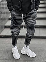 Стильные укороченные мужские брюки черные в полоску, зауженные штаны с карманами