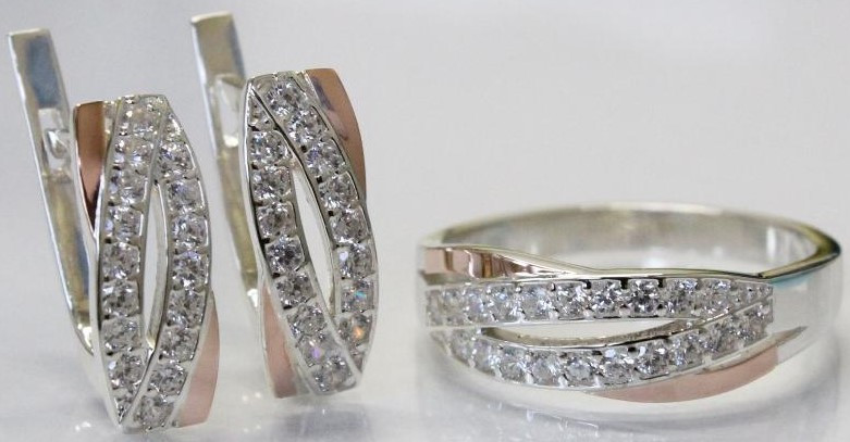 Серебряный комплект с золотыми пластинами, фото 1