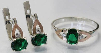 Комплект с золотыми вставками из серебра 925 пробы