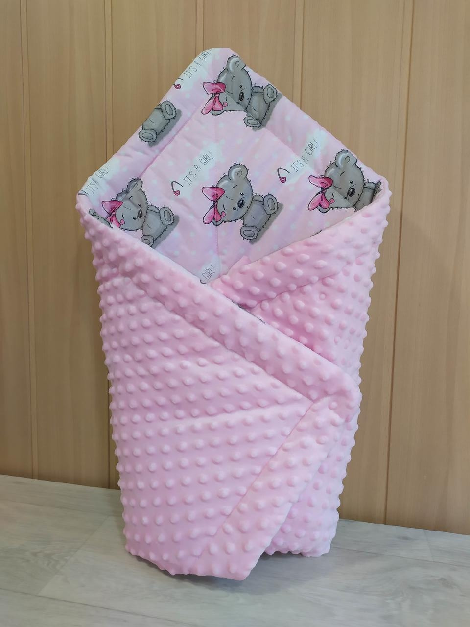 Плюшевий рожевий конверт ковдру "it's a girl" на виписку з пологового будинку для дівчинки