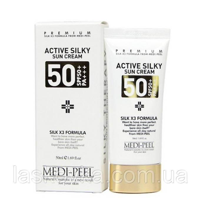 Сонцезахисний крем із пептидами та амінокислотами шовку Medi-Peel Active Silky Sun Cream SPF50+/PA+++ 50 мл