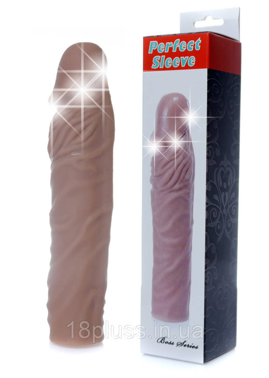 Подовжуюча та потовщуюча насадка на член Perfect Sleeve Mulatto +4 см, фото 1