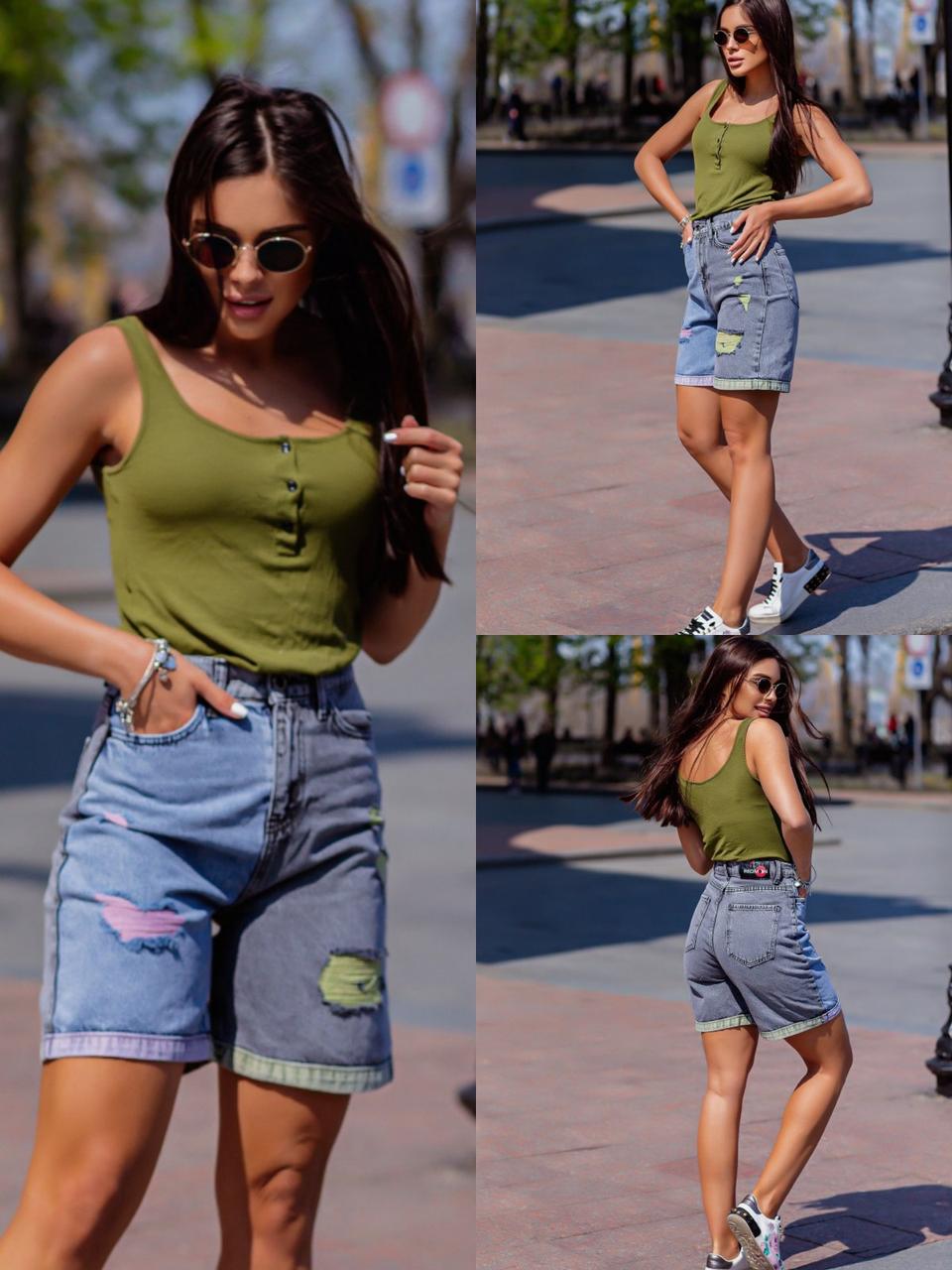 Шорти Redmoon жіночі джинсові бермуди рвані яскраві без стрейчу 26 сіро блакитні, фото 1