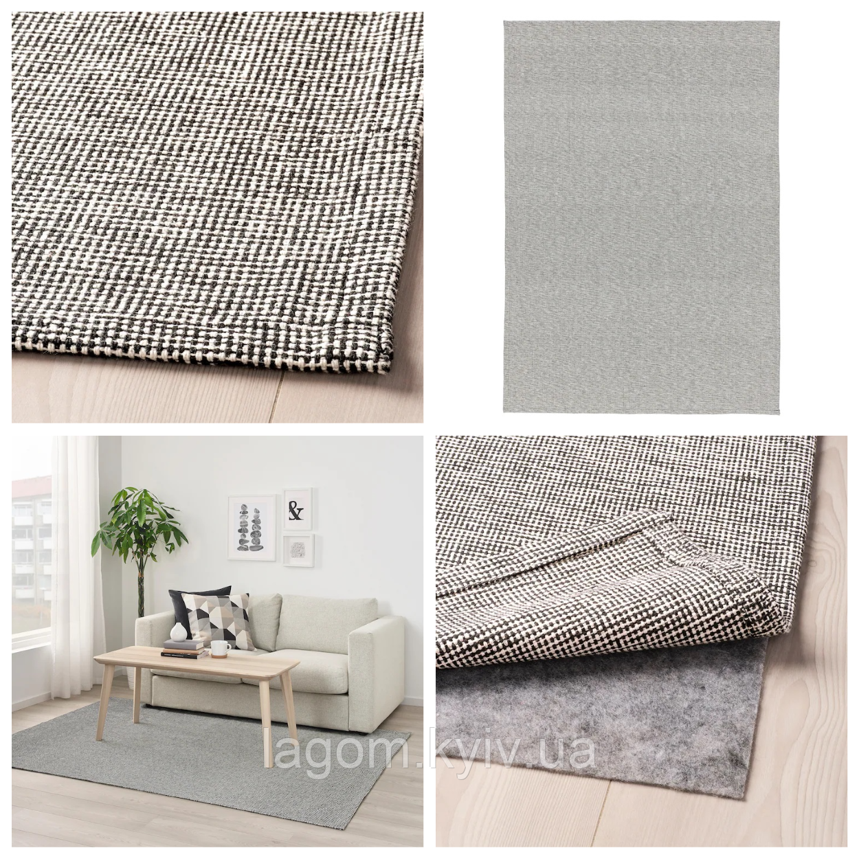 Килим у вітальню IKEA TIPHEDE 100% бавовна плоске плетіння сіро-білий килимок 155x220 см ІКЕА ТІПХЕДЕ
