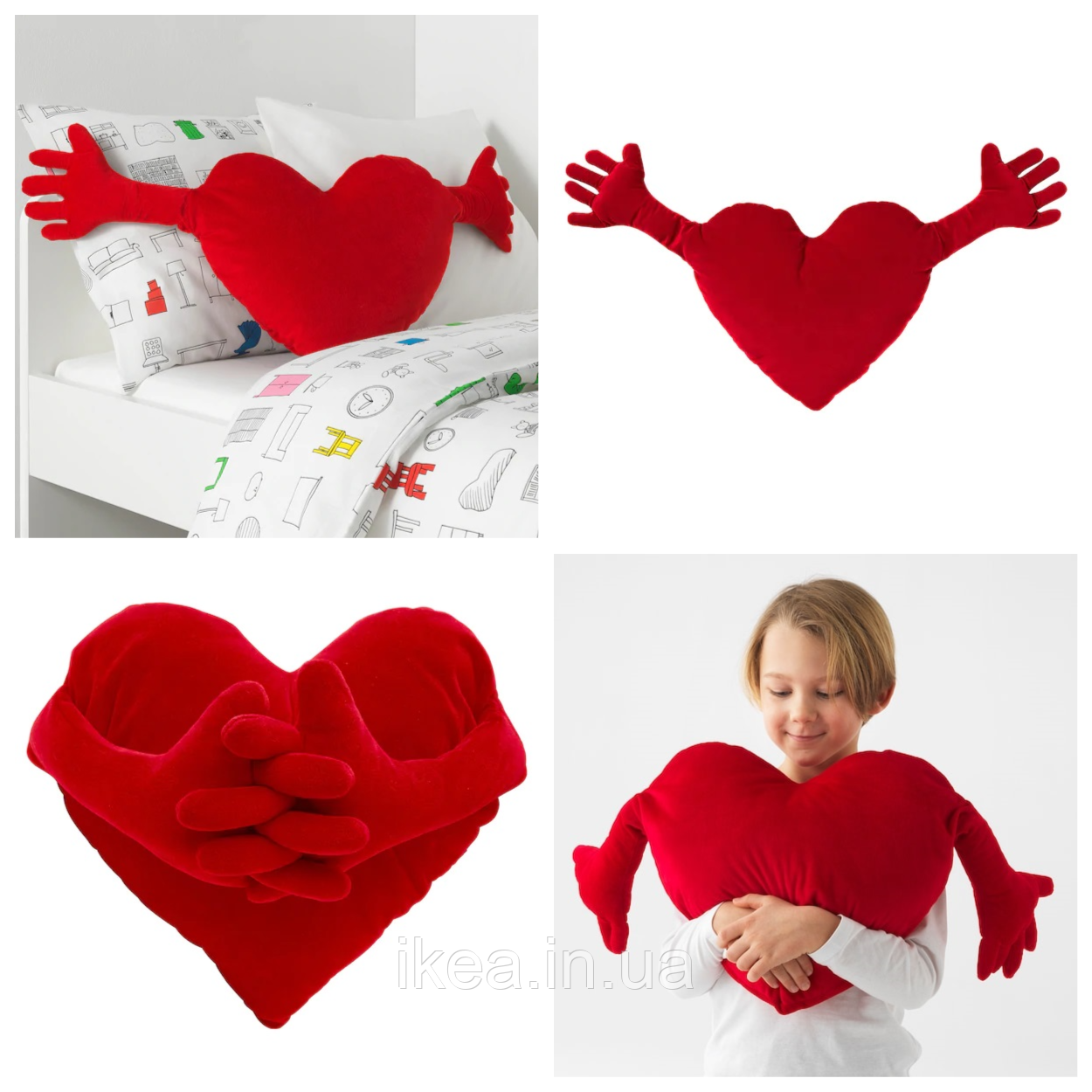 Декоративна подушка-іграшка серце з ручками 40x101 см IKEA FAMNIG HJÄRTA м'яка плюшева ІКЕА ФАМНІГ ЄРТА