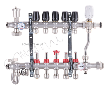Колектор Koer KR.S1013-05 з вбудованим змішувальним вузлом 1"х5 SUS304 і евроконусами 3/4-16 з підключенням до