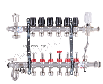 Колектор Koer KR.S1013-06 з вбудованим змішувальним вузлом 1"х6 SUS304 і евроконусами 3/4-16 з підключенням до