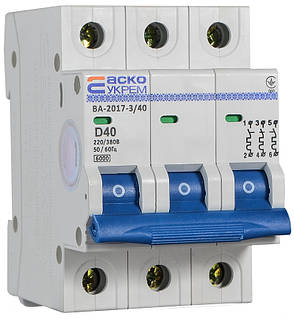 Автоматичний вимикач УКРЕМ ВА-2017/D 3р 40А АСКО A0010170105, фото 3