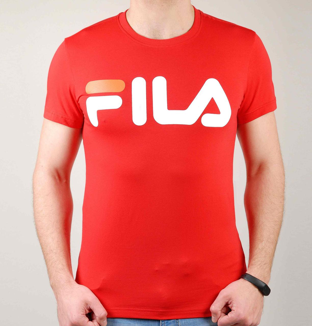 Стильна молодіжна спортивна футболка чоловіча Fila (1652-4) з принтом, 100% бавовна