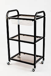 Етажерка Косметологічна Візок чорний для нарощування вій на 3 полиці з висувним лотком LV-S4-I Black