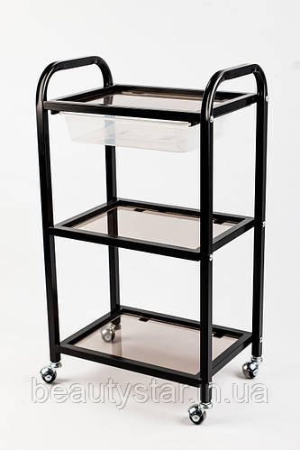 Этажерка Косметологическая Тележка черная для наращивания ресниц на 3 ...