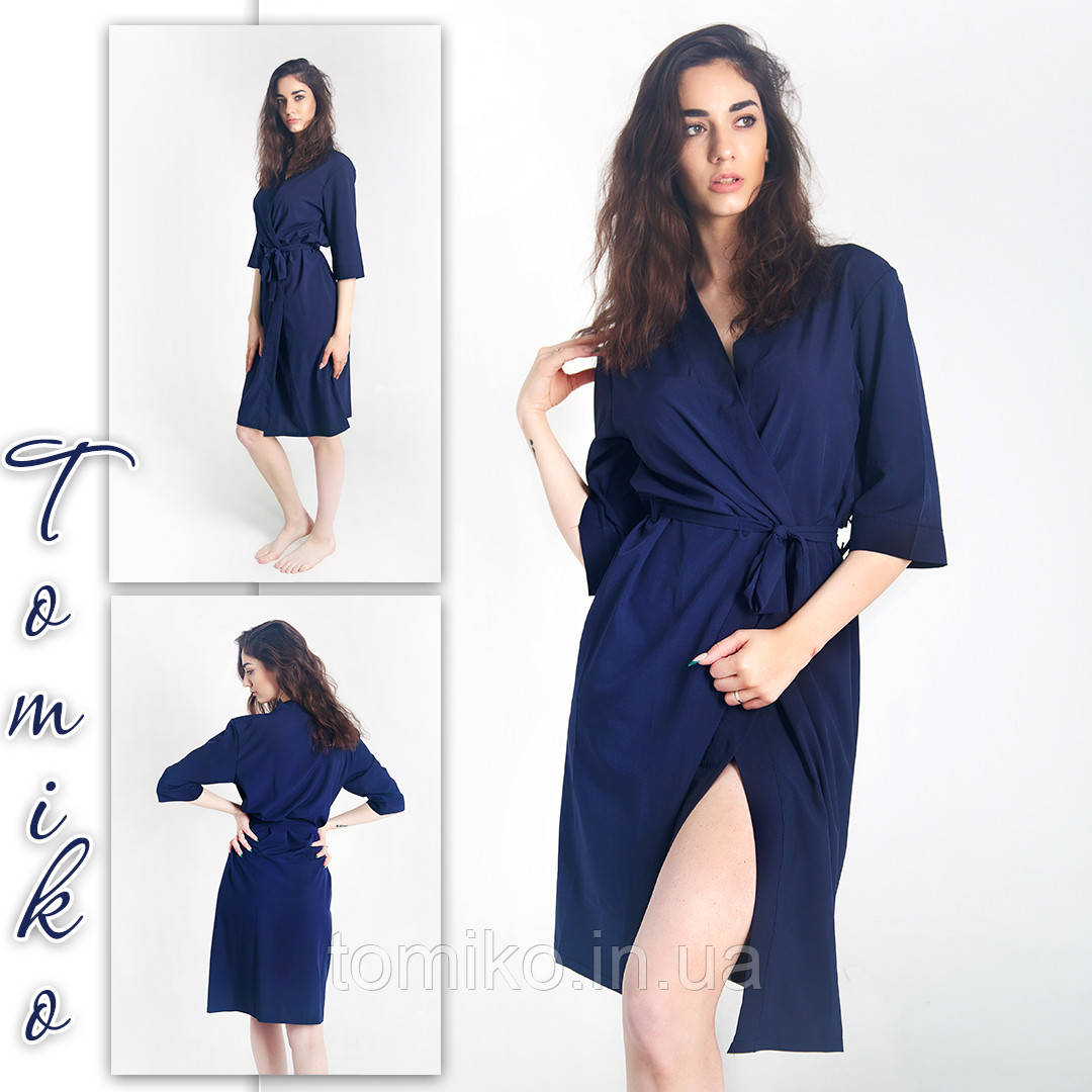 Халат шовковий кімоно синій. Розміри 42-50.