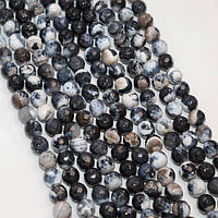 Намистини Чорно Білий Агат 8 мм 46 шт 38 см Кулька з Огранюванням