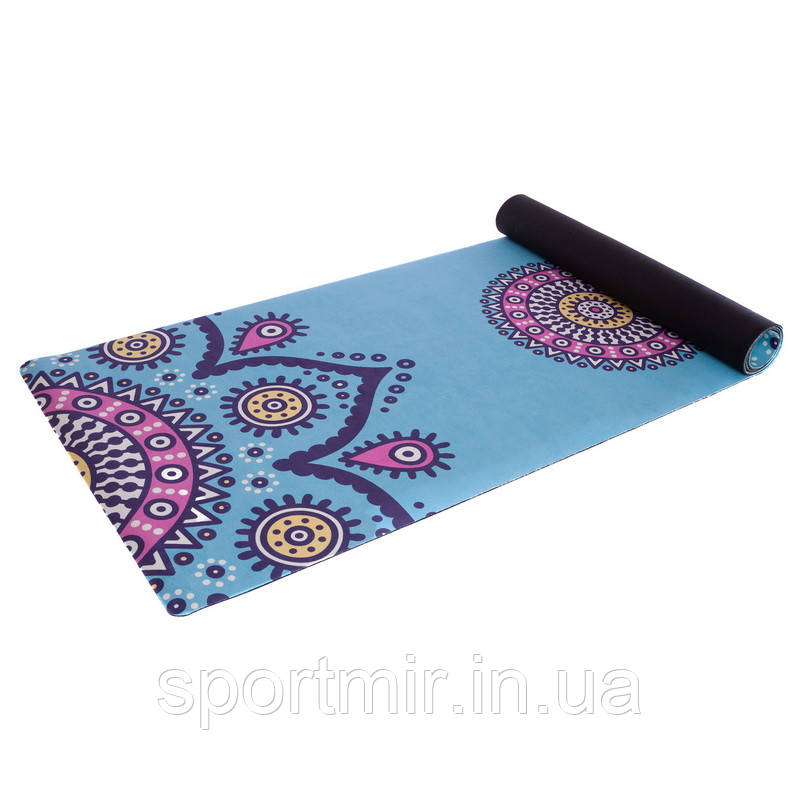 Коврик для йоги Замшевий каучуковий двошаровий 3м Record FI-5662-56 (розмір 183x61x0.3см, блакитний-розовий, фото 1