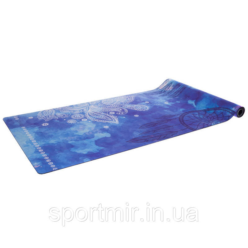 Коврик для йоги Замшевий каучуковий двошаровий 3м Record FI-5662-57 (розмір 183x61x0.3см, синій), фото 1