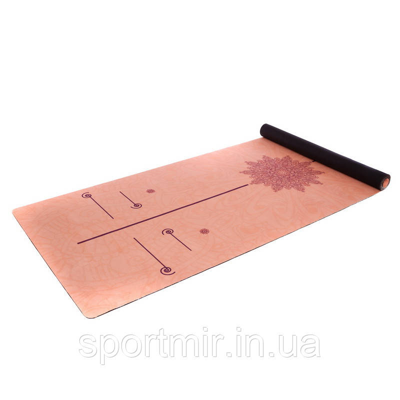 Коврик для йоги Замшевий каучуковий двошаровий двошаровий 3м Record FI-5662-60 (розмір 183x61x0.3см, персиковий), фото 1