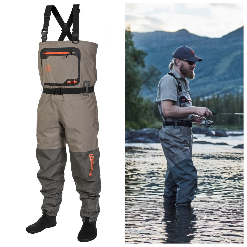 Вейдерси Norfin Flow, XL (56-58) | Забродний напівкомбінезон з неопреновими шкарпетками для ловлі риби у воді