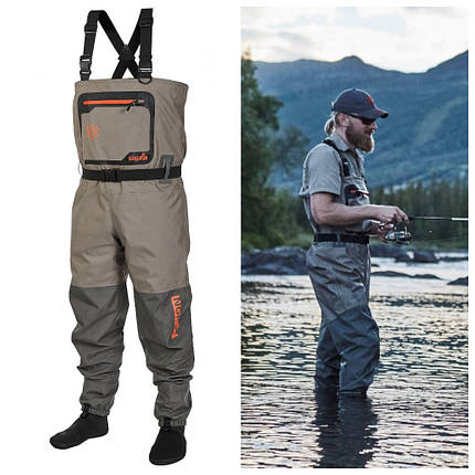 Вейдерси Norfin Flow, XL (56-58) | Забродний напівкомбінезон з неопреновими шкарпетками для ловлі риби у воді, фото 1