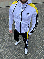 Мужской спортивный костюм на молнии белый Adidas, Спортивный костюм мужской двухцветный осень адидас