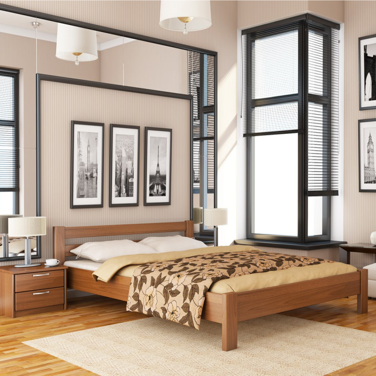 Ліжко дерев'яне двоспальне Рената (бук) 1800х1900, щит бука