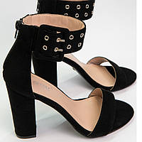 Босоніжки жіночі на високих підборах із закритою п'ятою чорні з натуральної замші