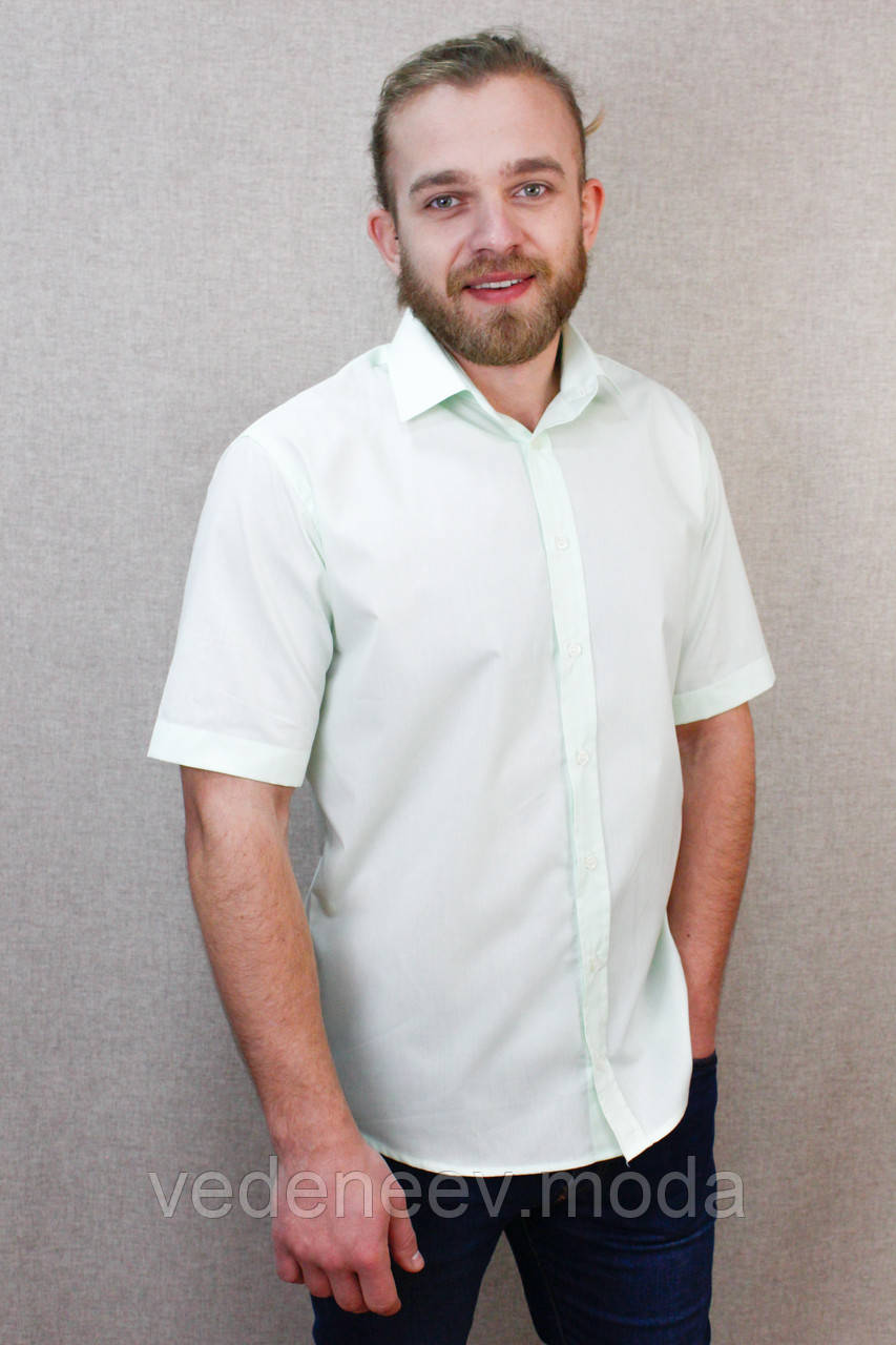 Чоловіча сорочка світло салатового кольору з коротким рукавом, фото 1
