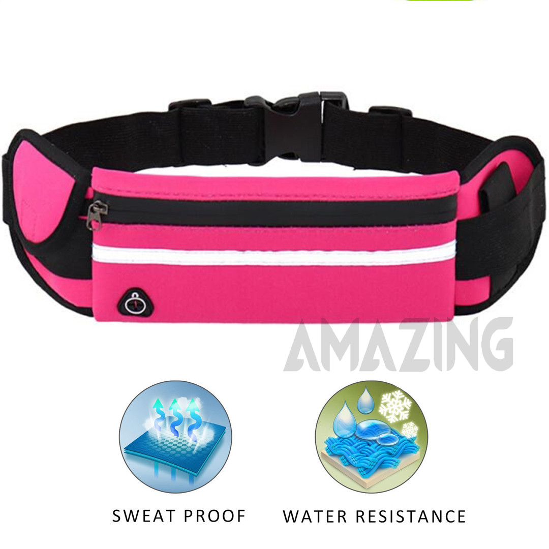Сумка спортивна для бігу поясна, Непромокальна сумка для бігу з кишенею на пляшку (рожева)