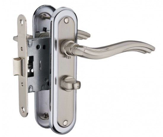Комплект (ручка на планці Linde A-2002WC SN/CP + механізм і циліндр) нікель\ хром полірований (Китай)