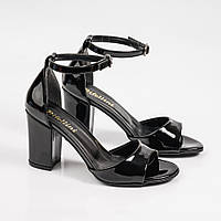 Босоніжки жіночі Rifellini шкіряні лакові на підборах чорні із закритою п'ятою