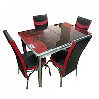 Комплект обідній розкладний Туріно (стіл + 4 стільця) скло з фотодруком/МДФ, метал хром Woody №2760 Черный +